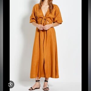 NWT Nicholas Tan Linen Midi Dress w/ Accent Buttons & Tie